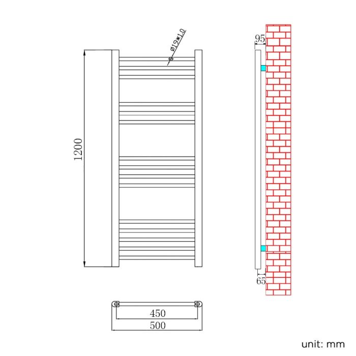 NILE 1200 x 500mm Designer Straight Chrome Bathroom Heated Towel Rail Radiator