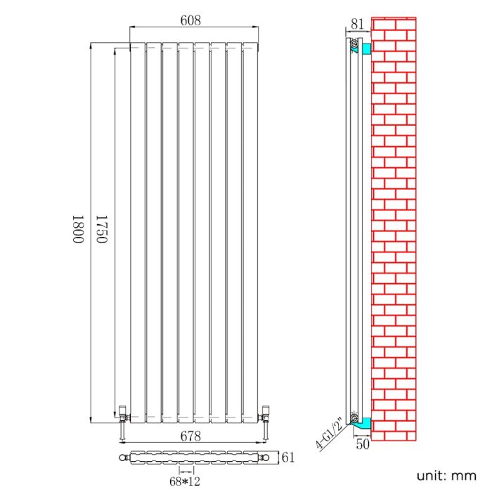 NILE 1800 x 608mm Vertical Column Designer Double White Flat Panel Radiator
