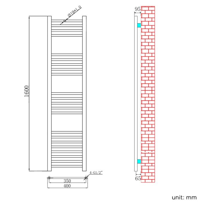 NILE 1600x500mm Straight Chrome Heated Towel Rail Rad Radiator Bathroom Central Heating