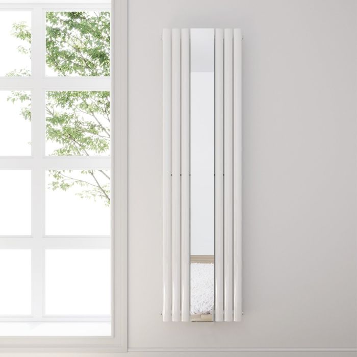 NILE White 1800x500mm Vertical Oval Single Panel Mirror Radiator