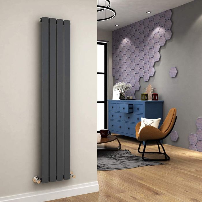 NILE 1600 x300mm Vertical Designer Single Anthracite Flat Panel Column Grey Radiator