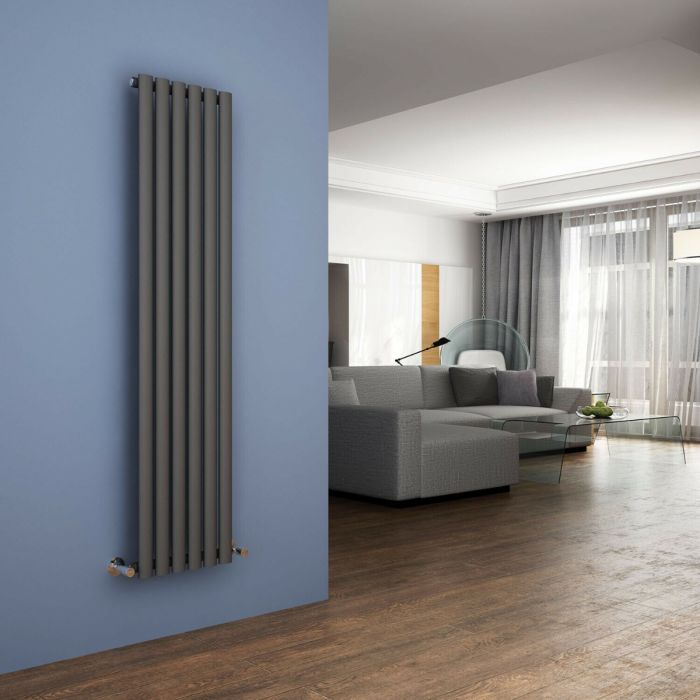 NILE 1600x360mm Anthracite Oval Single Panel Designer Radiator Vertical Radiator