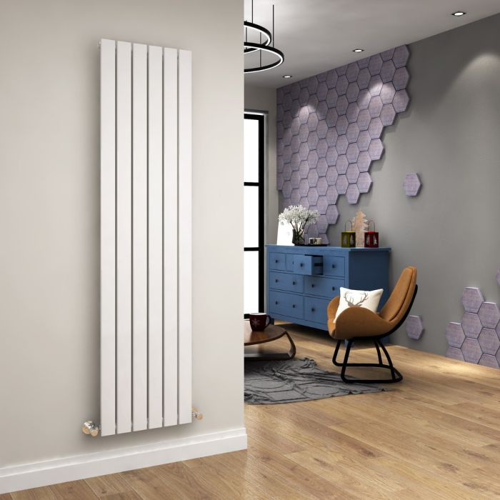 NILE 1800 x452mm Vertical Column Designer Single White Flat Panel Radiator
