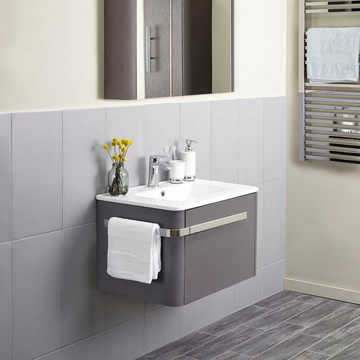 Linen Textured Grey 600mm Wall Mounted Vanity Unit with Basin