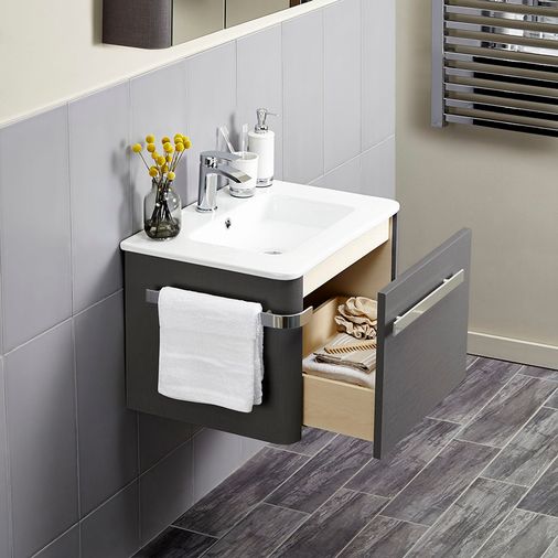 Linen Textured Grey 600mm Wall Mounted Vanity Unit with Basin