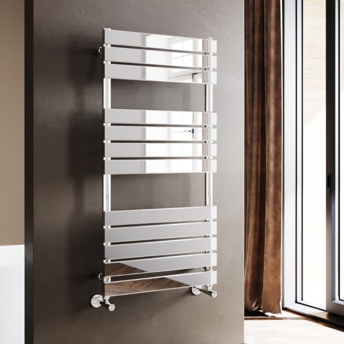 NILE 1200 x 600mm Modern Design Chrome Flat Panel Heated Towel Rails Radiators