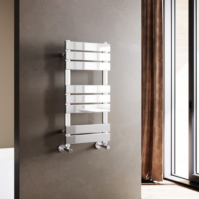 NILE 800x400mm Chrome Heated Bathroom Flat Panel Towel Rail Radiator