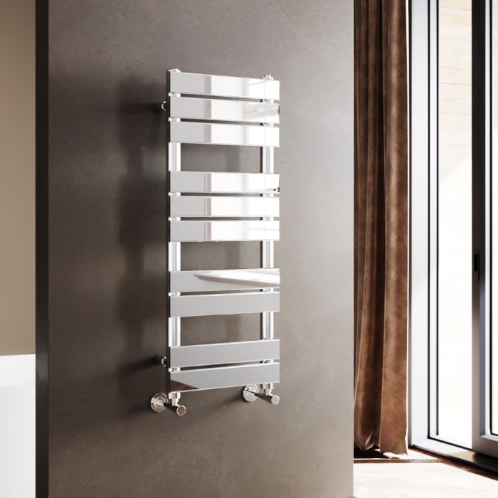 NILE 1000x400mm Chrome Heated Bathroom Flat Panel Towel Rail Radiator