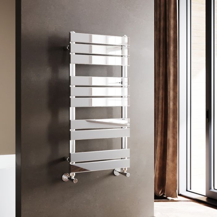 NILE 1000x500mm Chrome Heated Bathroom Flat Panel Towel Rail Radiator