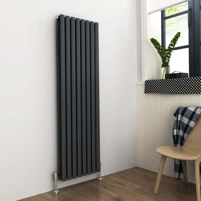 NILE 1600x480mm Anthracite Oval Double Panel Grey Designer Radiator Vertical Radiator