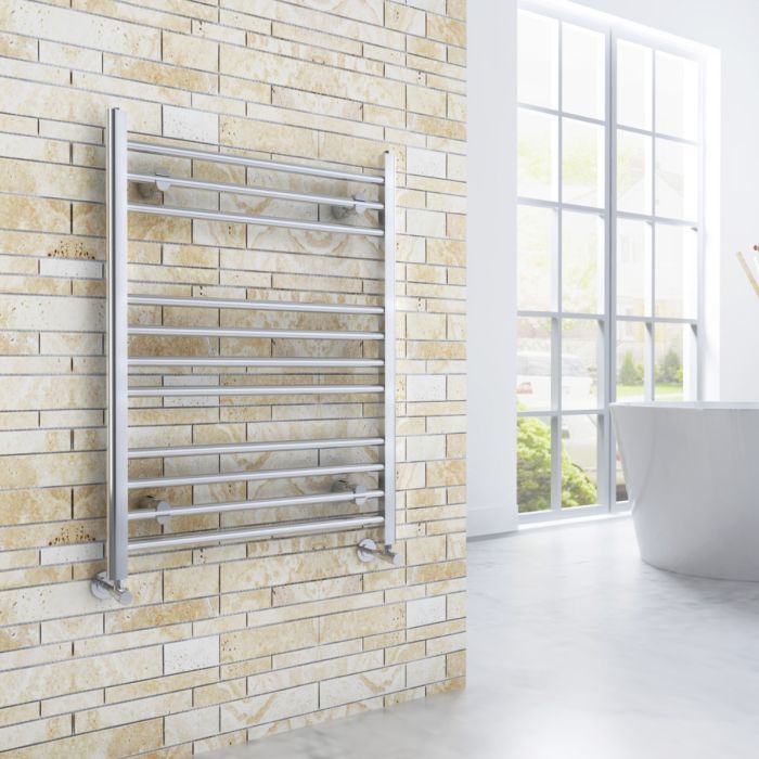 NILE 800x600mm Straight Chrome Heated Towel Rail Rad Radiator Bathroom Central Heating