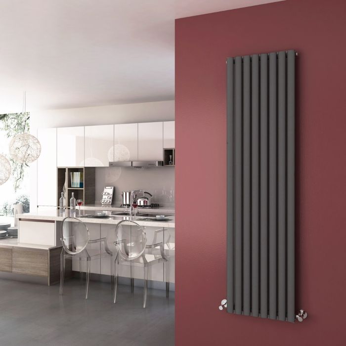 NILE 1800x480mm Anthracite Oval Single Panel Designer Radiator Vertical Grey Radiator