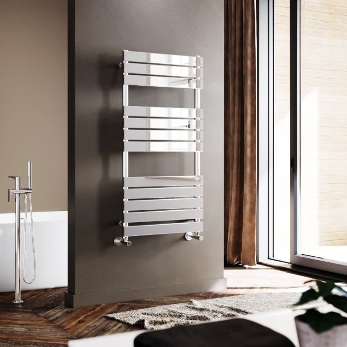 NILE 1200 x 600mm Modern Design Chrome Flat Panel Heated Towel Rails Radiators
