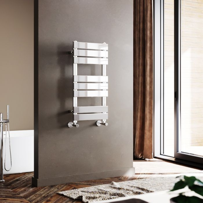 NILE 800x400mm Chrome Heated Bathroom Flat Panel Towel Rail Radiator