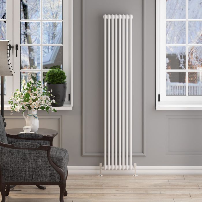 NILE 1800x372mm Vertical White Traditional Cast Iron Style 2 Column Radiator