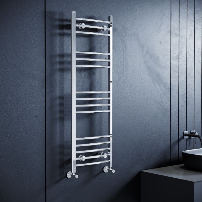 NILE  1200 x 400mm Curved Chrome Heated Bathroom Towel Ladder Radiator Rail