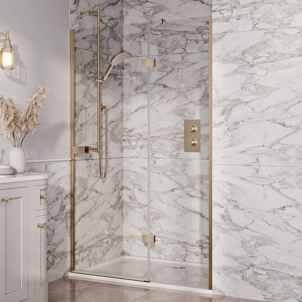 Scudo Athena 1000mm Hinged Inline Brushed Brass Shower Door