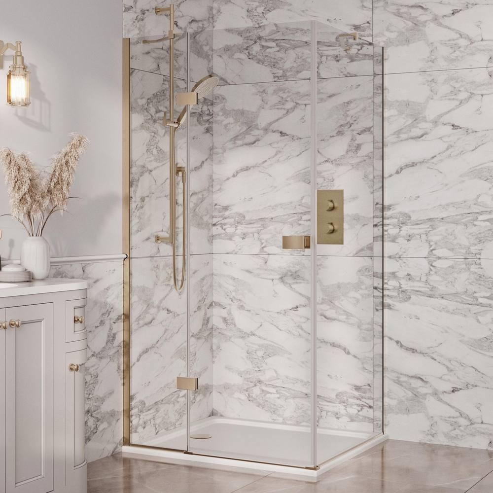 Scudo Athena 1200mm Hinged Inline Brushed Brass Shower Door