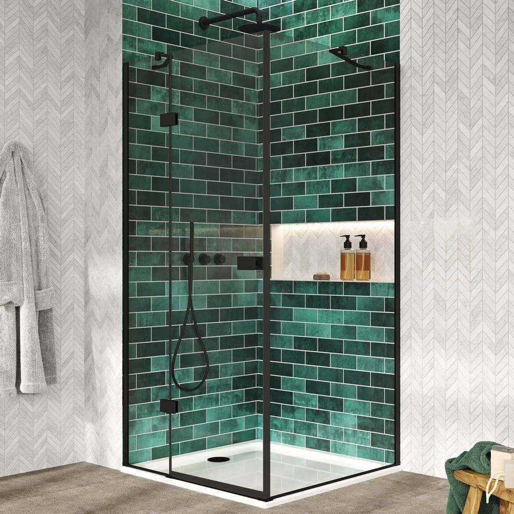 Scudo Athena 900mm Hinged Inline Black Shower Door