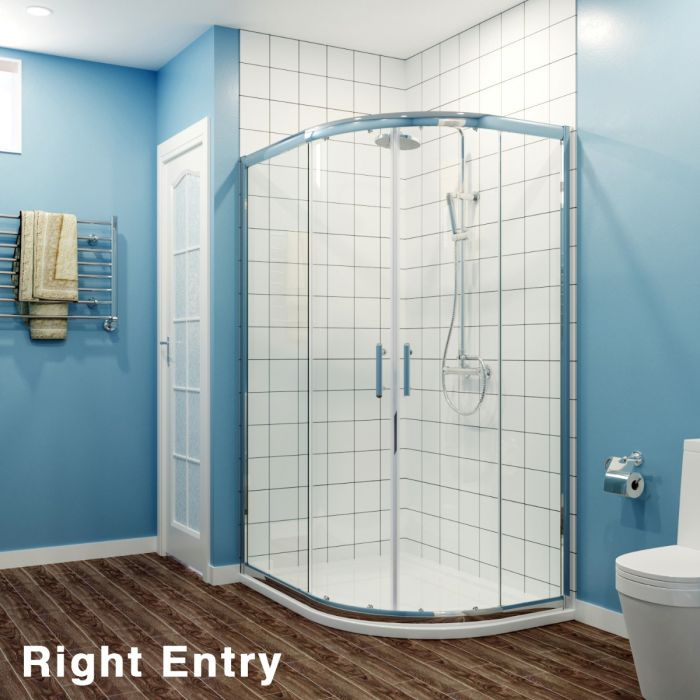 NILE Offset Quadrant Shower Enclosure Corner Cubicle 6mm Glass Doors 900X760mm Reversible Design