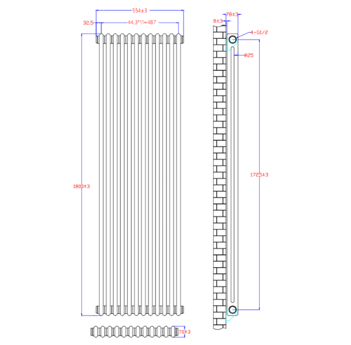 NILE 1800x554mm Vertical White Traditional Cast Iron Style 2 Column Radiator