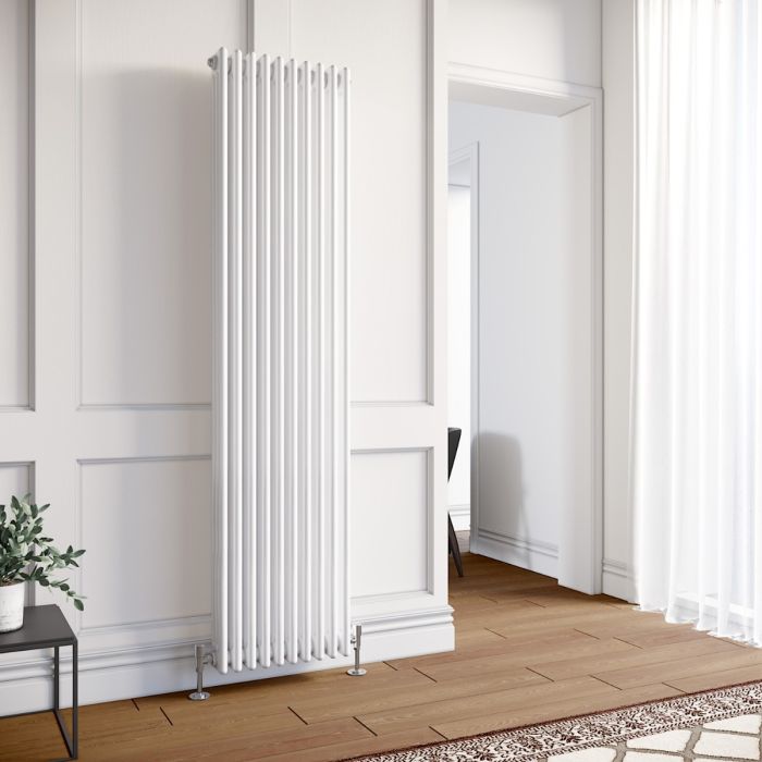 NILE 1800x465mm Traditional Radiator Cast Iron Style White Vertical Radiator 3 Columns
