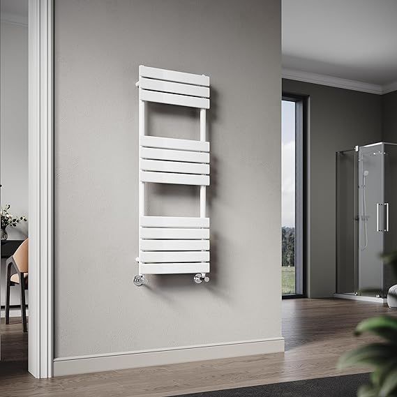 NILE 1200 x 450 mm Flat Panel Heated Towel Rail White Bathroom Ladder Radiator