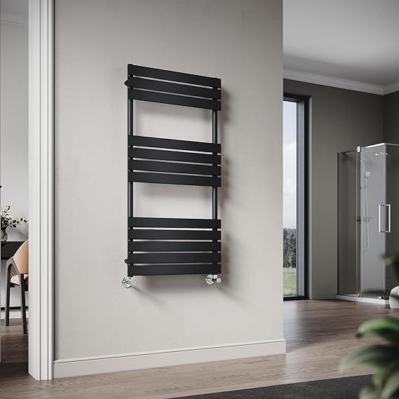 NILE 1200 x 600 mm Heated Towel Rail Black Flat Panel Bathroom Ladder Radiator