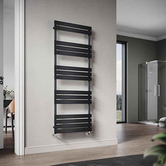 NILE 1600 x 600 mm Flat Panel Heated Towel Rail Bathroom Ladder Radiator Black