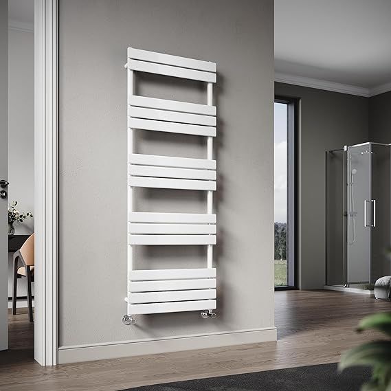 NILE 1600 x 600 mm Flat Panel Heated Towel Rail White Bathroom Ladder Radiator