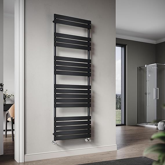 NILE Heated Towel Rail 1800 x 600 mm Flat Panel Black Ladder