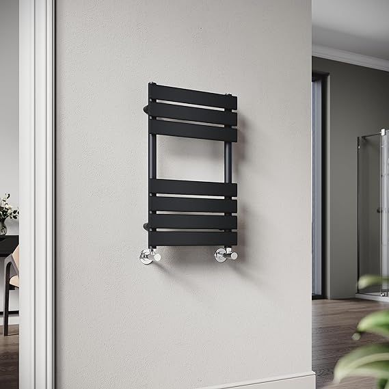 NILE 650 x 400 mm Central Heating Towel Radiator Flat Panel Heated Towel Rail Black