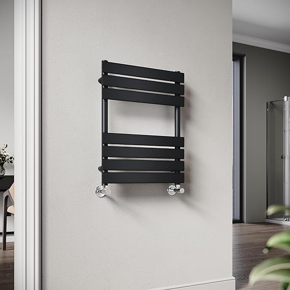 NILE 650 x 500 mm Central Heating Towel Radiator Black Flat Panel Heated Towel Rail