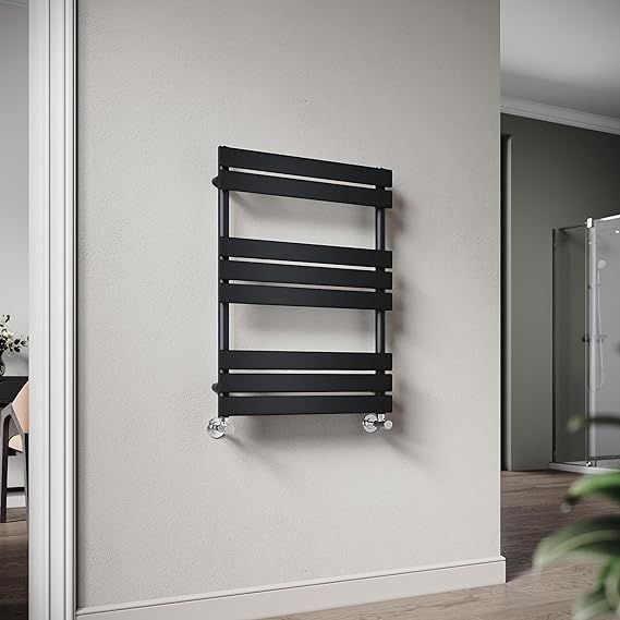 NILE 800 x 600 mm Flat Panel Heated Towel Rail Bathroom Ladder Radiator Black