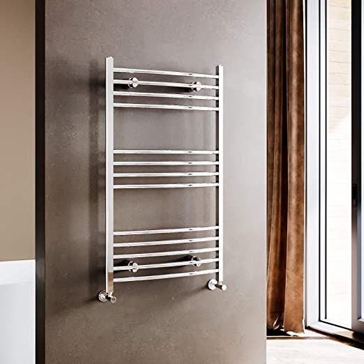 NILE 1000 x 600mm Curved Chrome Heated Bathroom Towel Ladder Radiator Rail