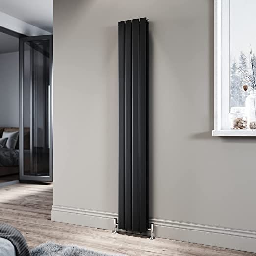 NILE Black Double Panel Radiator 1800 x 272mm Modern Flat Panel Column Designer Radiator