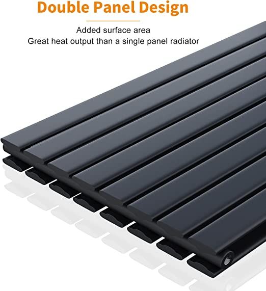 NILE Black Double Panel Radiator 1800 x 272mm Modern Flat Panel Column Designer Radiator