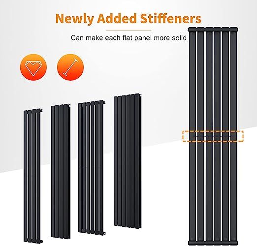 NILE Black Single Panel Radiator 1800 x 408mm Modern Flat Panel Column Designer Radiator