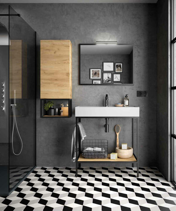 Black Vinci Noir 1060mm 1 Door Tall Frame Unit - Wall mounted Africa Oak - 1060 x 400 x 240mm