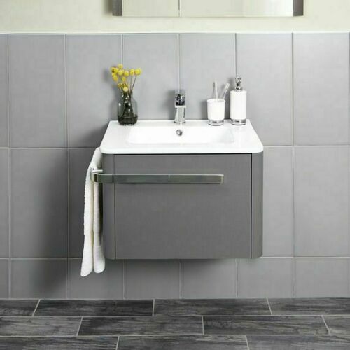 Linen Textured Grey 600mm Wall Mounted Vanity Unit with Basin
