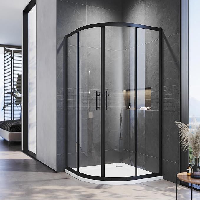 NILE 800 X 800mm Quadrant/Offset Shower Enclosure Black Shower Cubicle