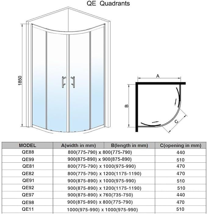 NILE 1000 x 800mm Quadrant/Offset Shower Enclosure Black Shower Cubicle