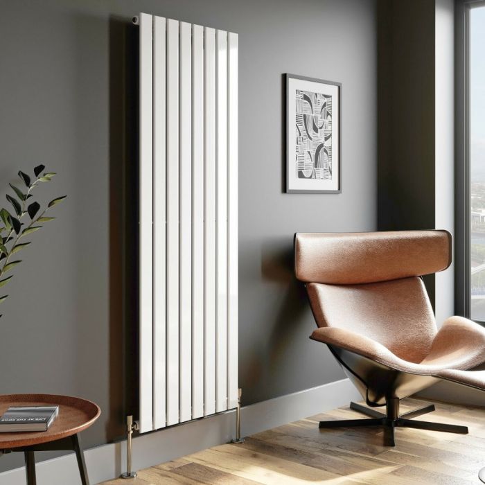 NILE 1600 x452mm Vertical Column Designer Single White Flat Panel Radiator